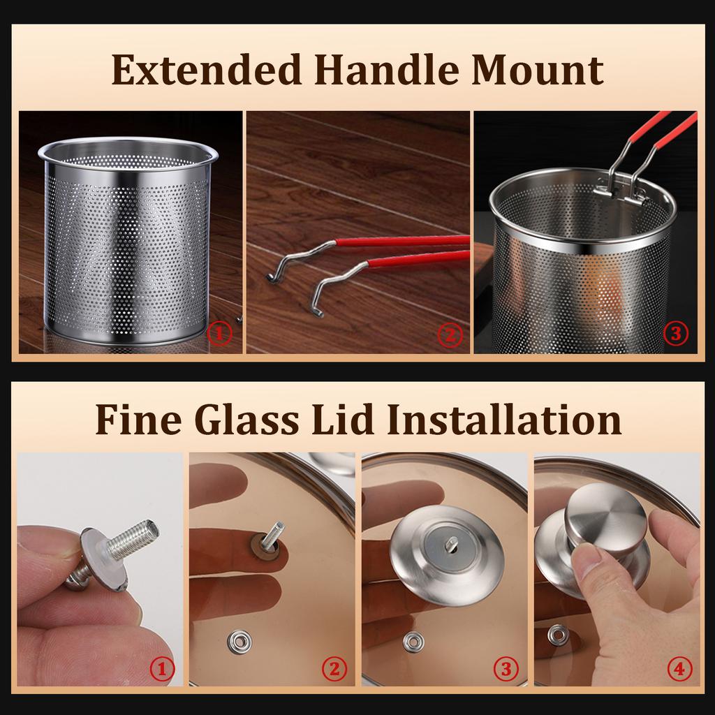 304 Stainless Steel Frying Pan with Basket and Lid Household Food Grade Frying Pan Multifunctional Kitchen Frying Pan