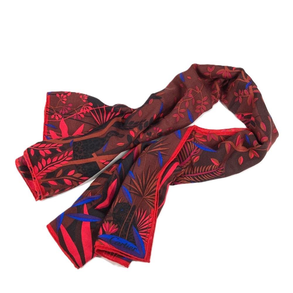 CARTIER PANTHERE Leopard Logo Large Scarf 140 Stole/Shawl Cashmere / silk Red