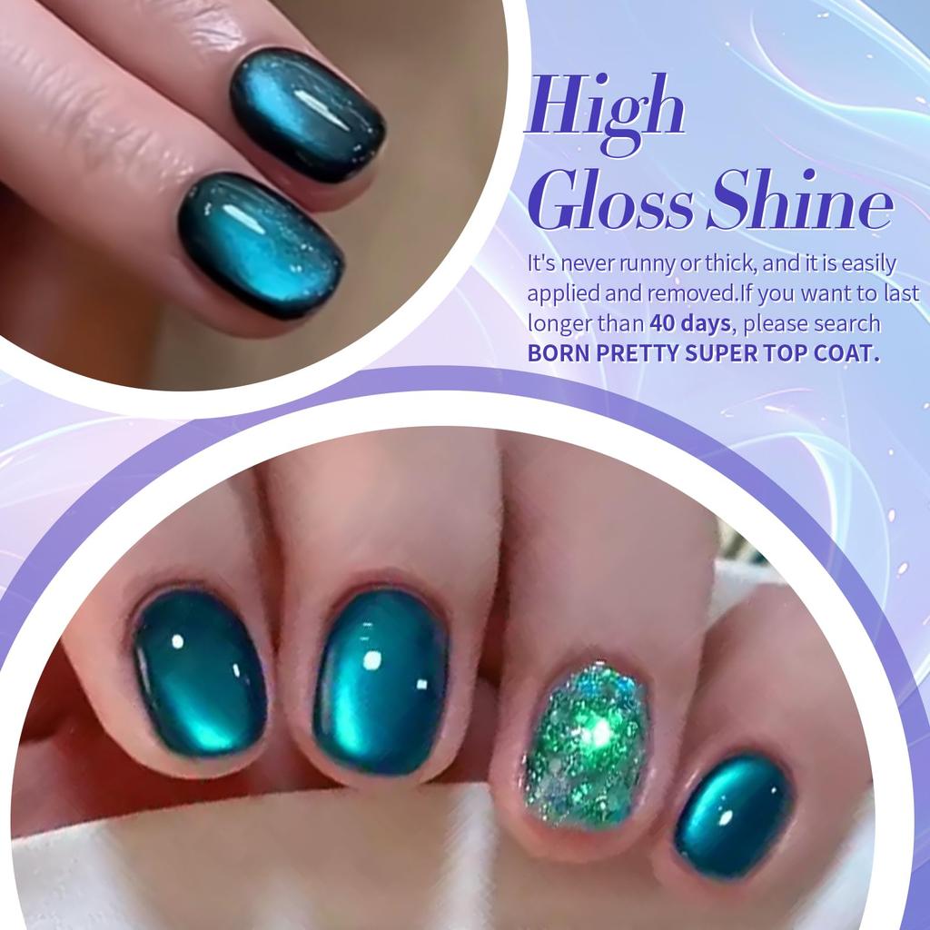 BORN PRETTY Magnetic Nail Polish 6-Color Set: Magnetic Gel with Magnets, Cat Eye Gel, Glittery, Colorful Galaxy, Glass Beads, Cat's Eye Design, Microp