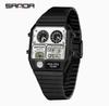 Relógio Masculino Digital LED SANDA 3192 Mostrador Quadrado Duplo Display Multifuncional Medição de Temperatura Esportivo Masculino de Pulso Presente