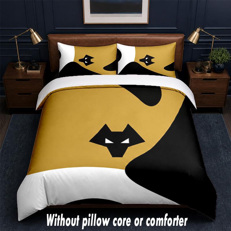 Wolverhampton Wanderers Football Design Bed Bedding Set 1 Duvet Cover + 2 Pillowcases Soft Breathable Household Bed Linens