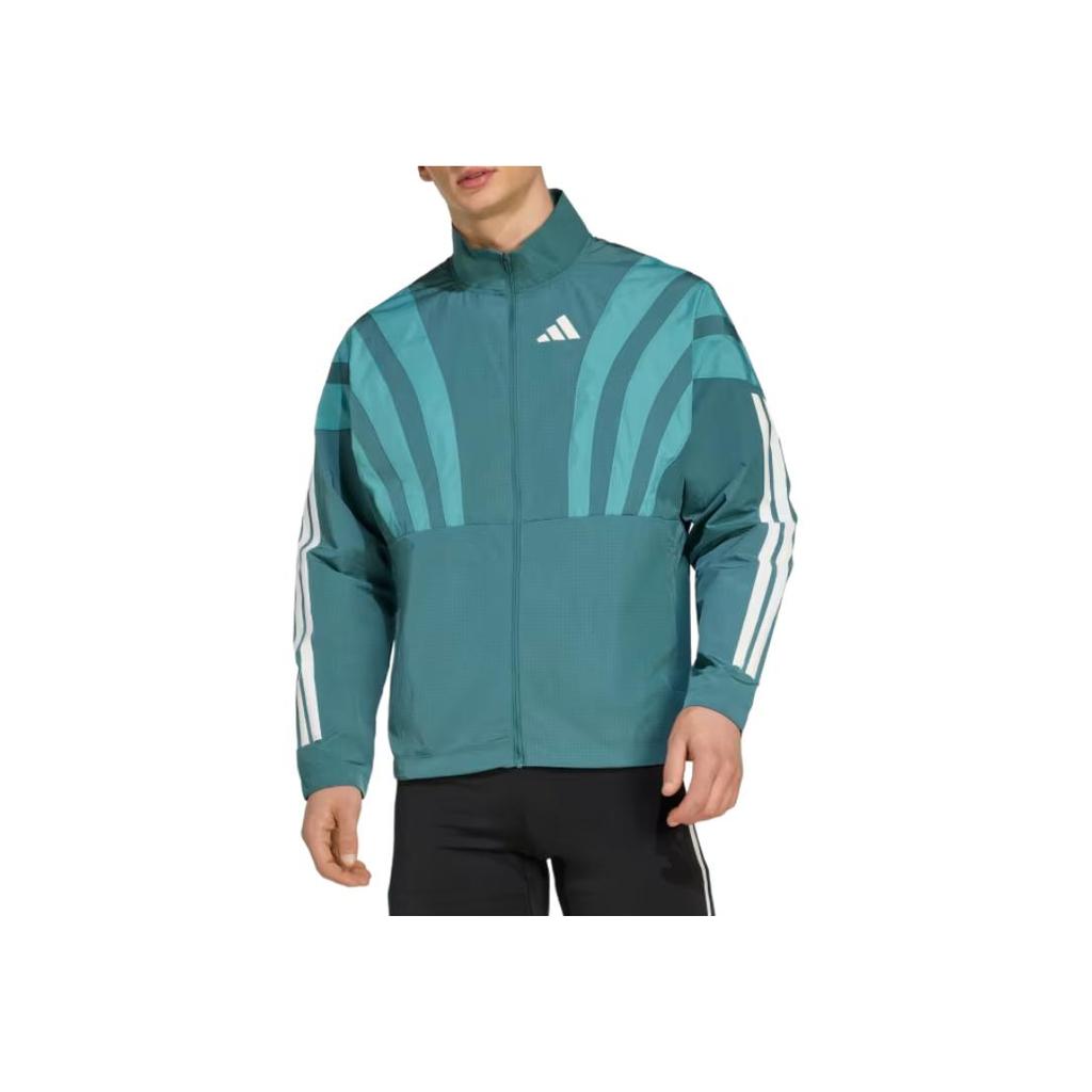Adidas Striped Stand Collar Zip Long Sleeve Jacket Men jackets Teal HZ3691