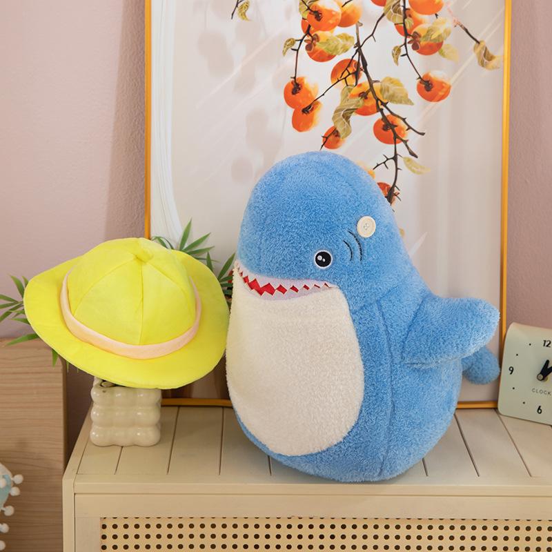 Cute Shark Doll Wearing Hat Shark Plush Toy Marine Animal Doll Children's Soothing Doll Gift