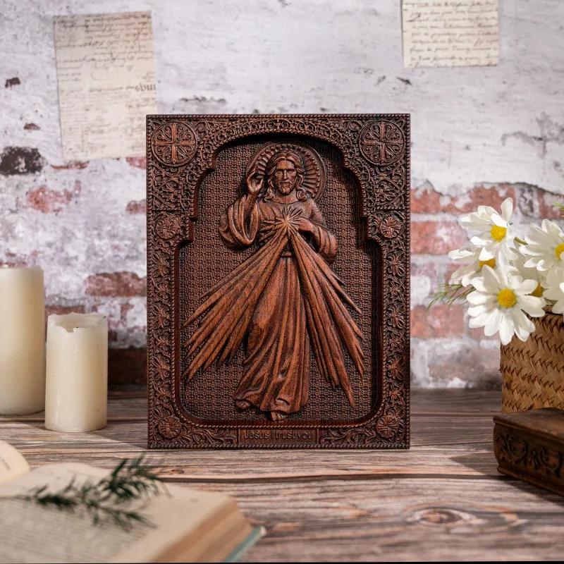 Christ Wood Religious Catholic Jesus Image The Sacred Heart and Divine Mercy Jesus Wall Plaque Holy Statues