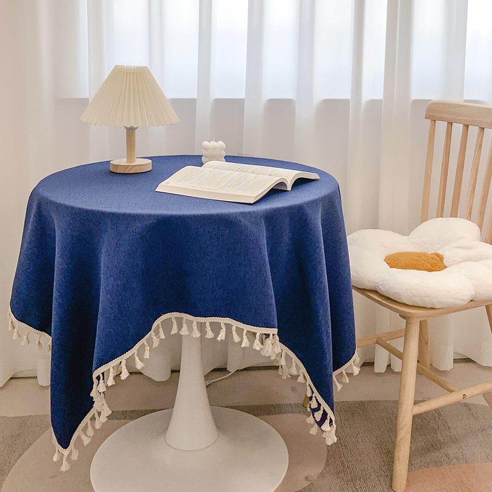 Tassel cotton linen tablecloth desk decoration cloth round tablecloth tea table dining table tablecloth tea table cloth art