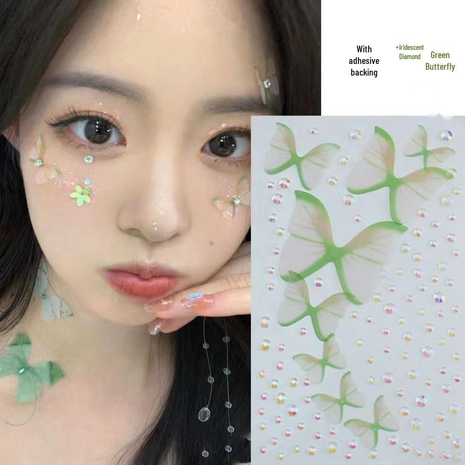 Three-Dimensional Tulle Butterfly and Rhinestone Face Stickers