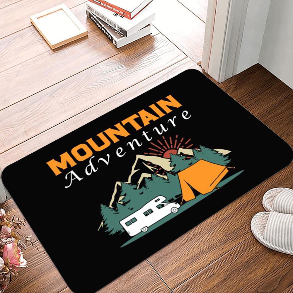 Outdoor Camping Doormat Mountain Adventure Decorative Mat Non-Slip Indoor/Outdoor Entryway Rug for Home Camping Lover Gift