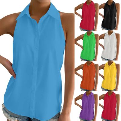 Women's Button Up Shirt Sleeveless Basic Casual Color Summer Shirt Top