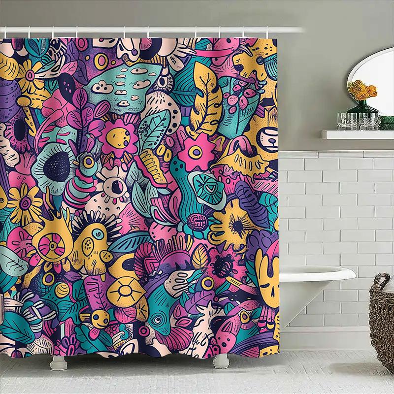 

Bohemian Floral Shower CurtainColorful Bathroom Decor with Hand-Painted Design Waterproof Fabric for Modern Living Spaces! 90x180cm
