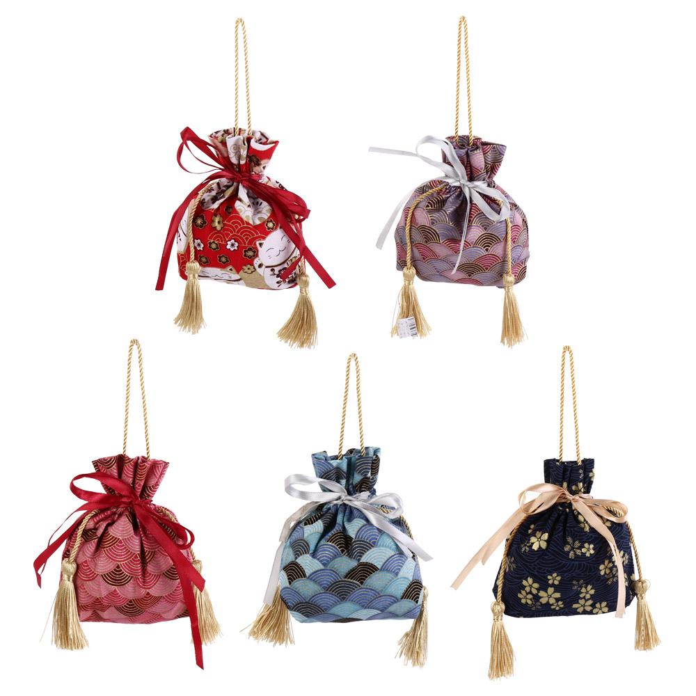 Sakura Floral Bowknot Tassel Handbag Lucky Cat Festive Sugar Bag Ribbon Bow Wrist Bag Outdoor