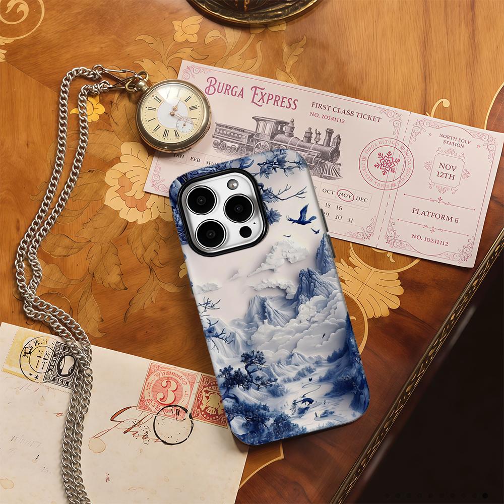 Blue White Landscape Art IPhone17 Must-Haves Phone Case for IPhone 17 16 15 14 13 12 Pro Max Plus Double-layer Back Cover