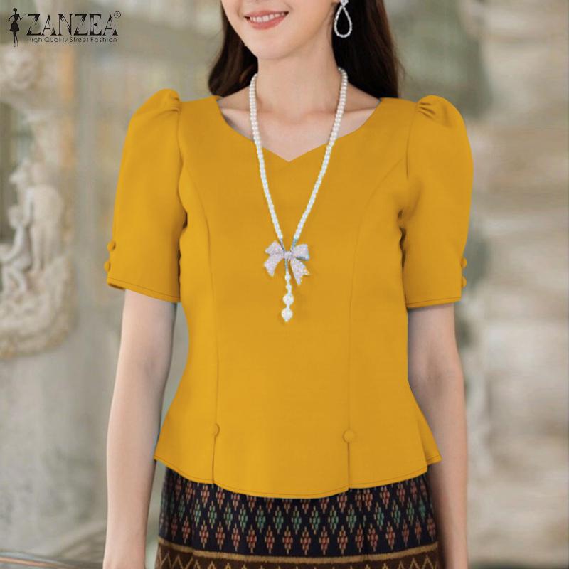 ZANZEA Bluză casual de vară pentru femei cu gât în V și mâneci scurte
