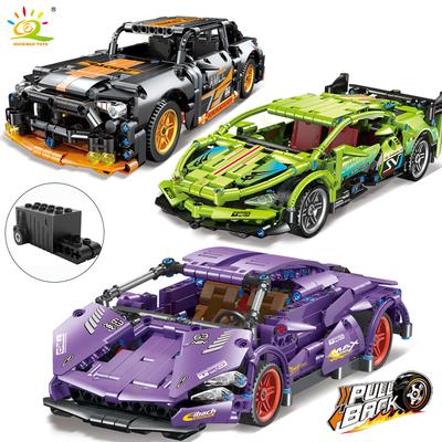Teknik Süper Araba Yarışı Modeli Yapı Taşları Otomobil Geri Çekin DIY MOC Araç Tuğla Çocuk Inşaat Oyuncakları