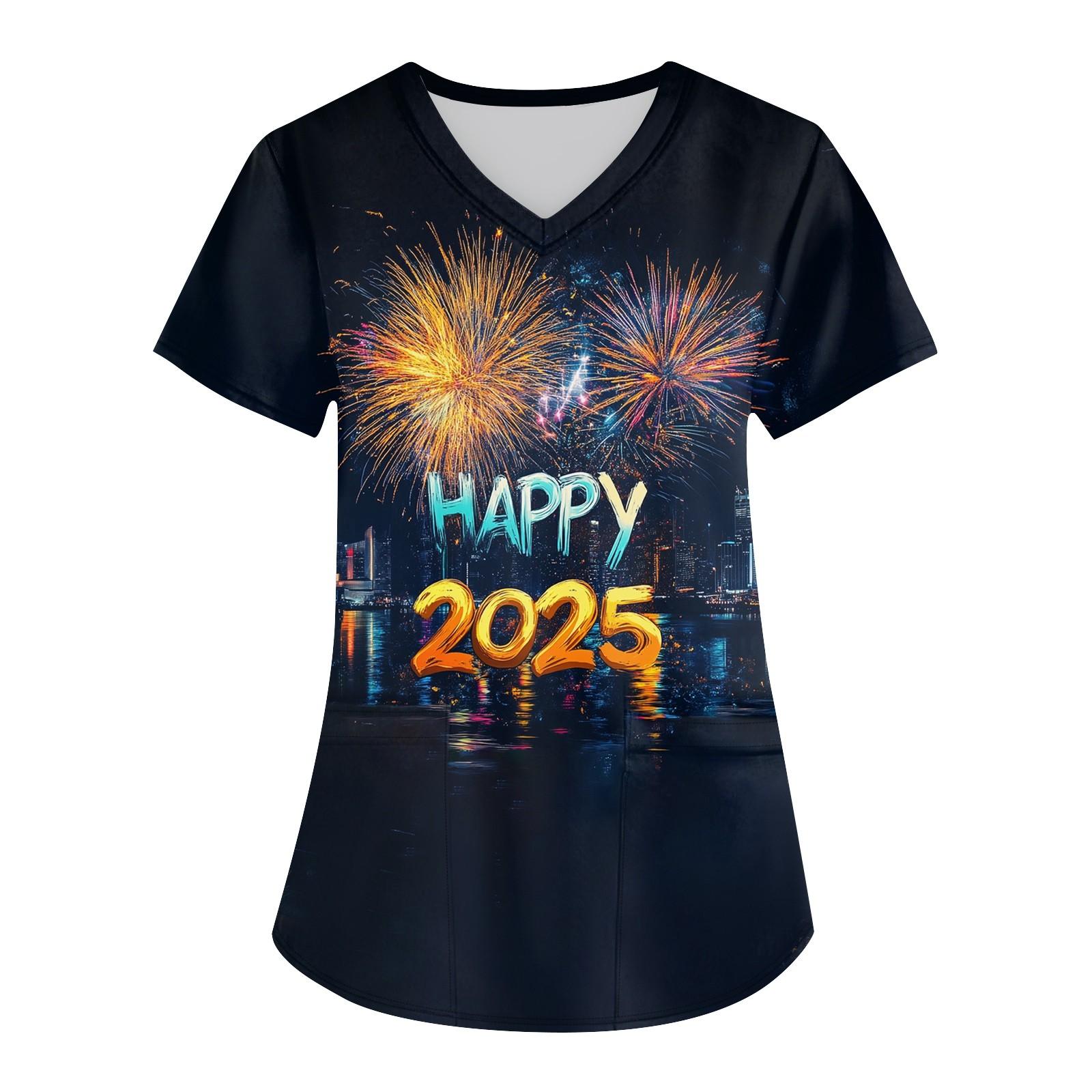 

Женская мода с v-образным вырезом, короткими рукавами и карманами, топы с принтом XXXL