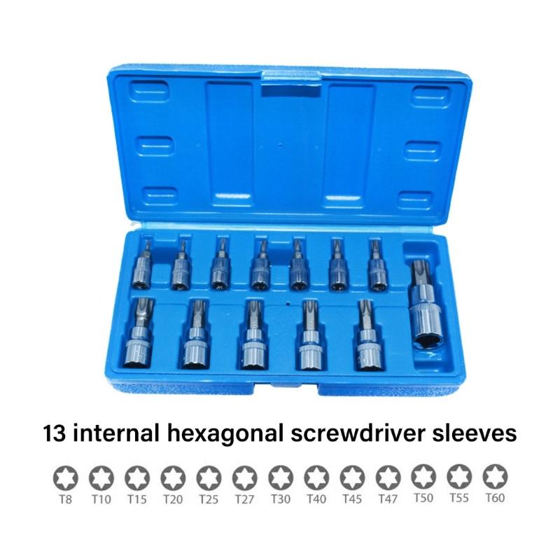 13Piece T8 To T60 Socket Wrench Bit Kit for Professional Mechanics DIY Home Improvement Projects 1/4in 3/8in 1/2inch