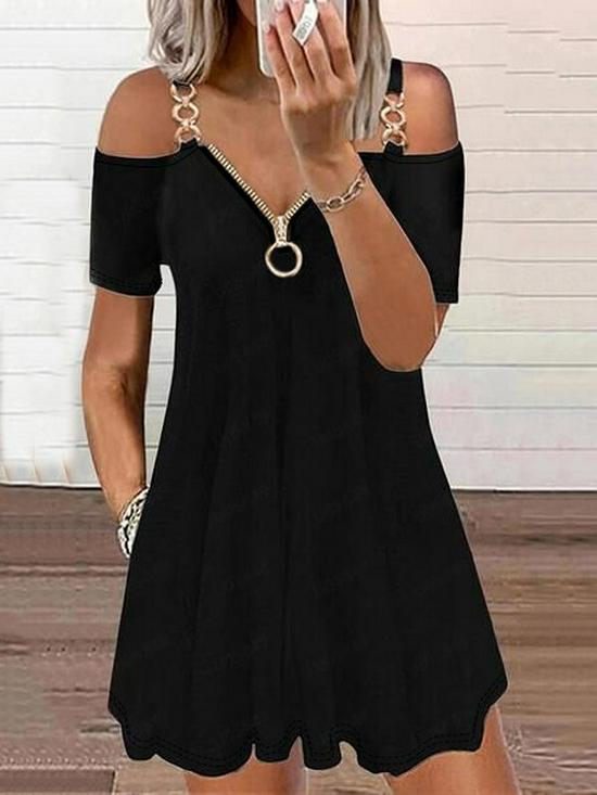 2026 Women's Fashion Zipper V-neck Off-the-Shoulder Camisole Dress