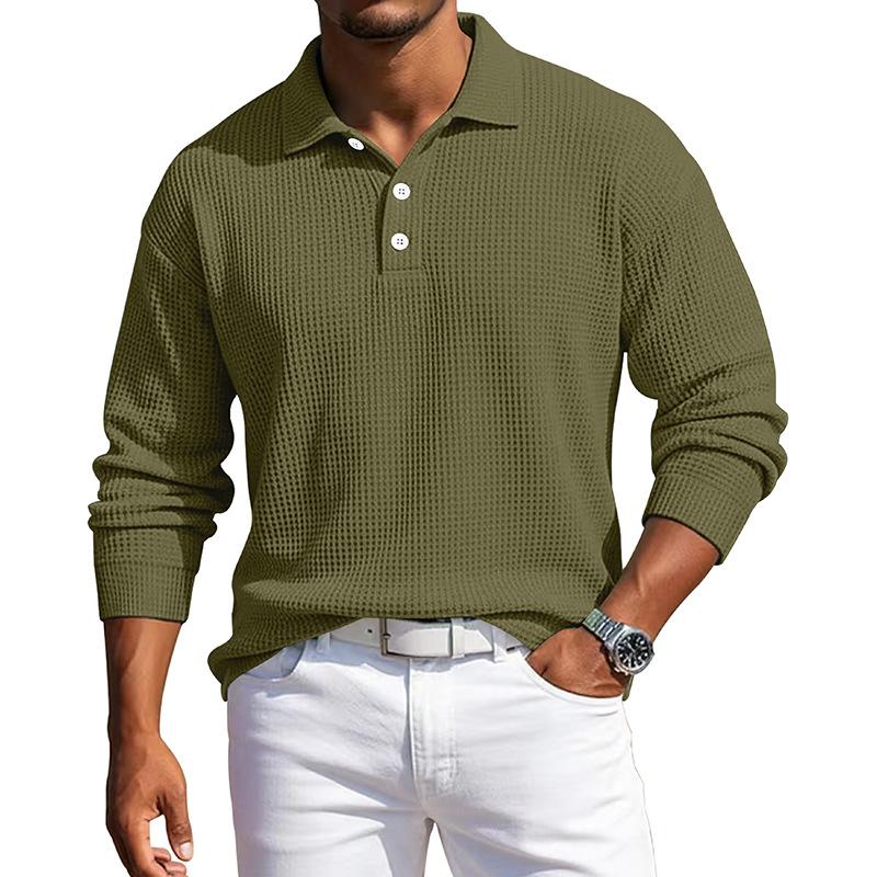 Men's Long Sleeve Turn Down Collar Polos Business Casual Solid Color Pull On Polo Shirts Men Classic Style Tees Tops
