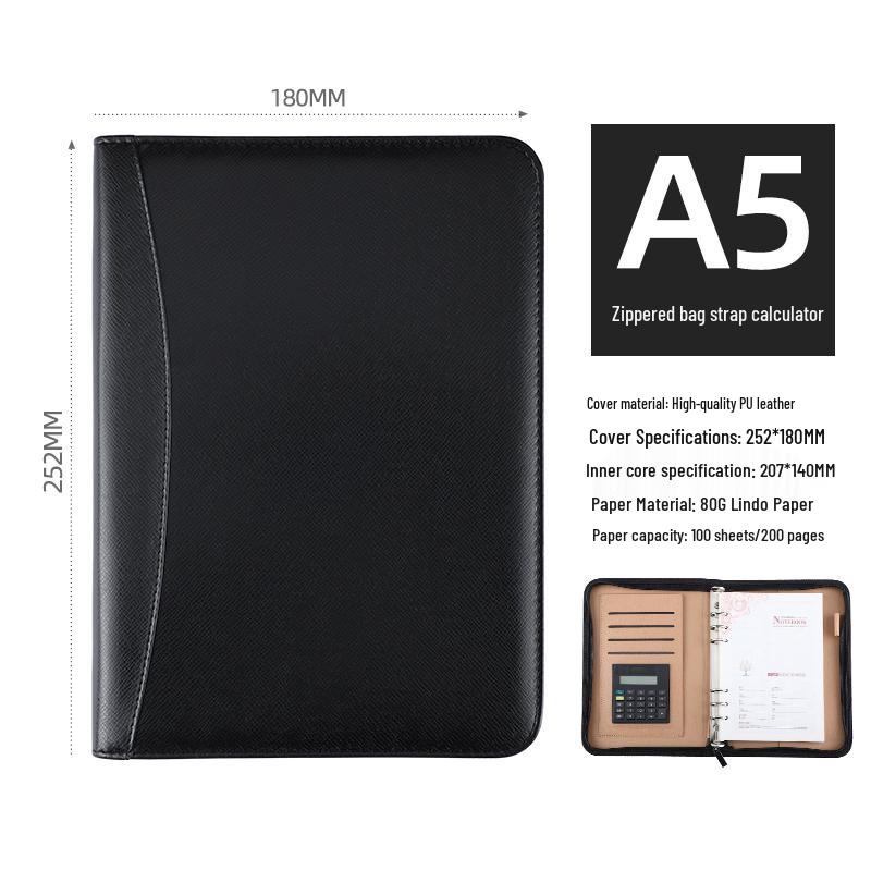 B5 Loose-Leaf Business Notebook with Calculator – Thick Cowhide Multifunctional Stationery