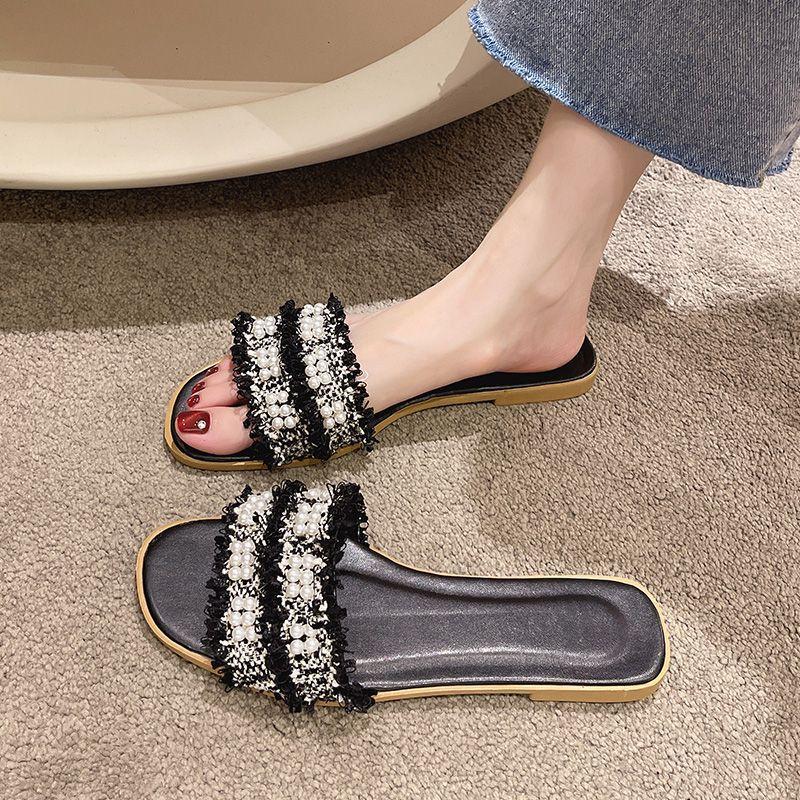 Summer Fashion Women's Slippers 2024 New Style Gentle Pearl Embedding Diamond Luxury Designer Style Casual Versatile Sandals