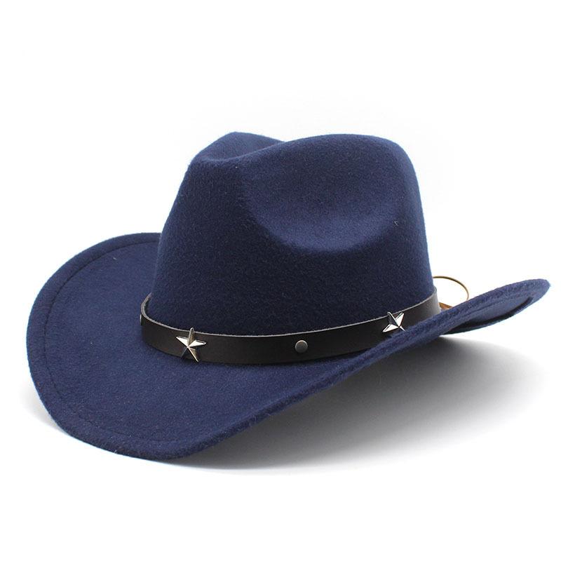 Metal Pentagram Western Cowboy Top Hat Woolen Jazz Hat Felt Hat Men'S And Women'S Top Hat