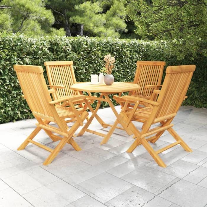 VidaXL Garden Lounge 5 Pcs Dining Set Table and Dining Chairs Outdoor Dining Furniture Patio Wood of 3059582