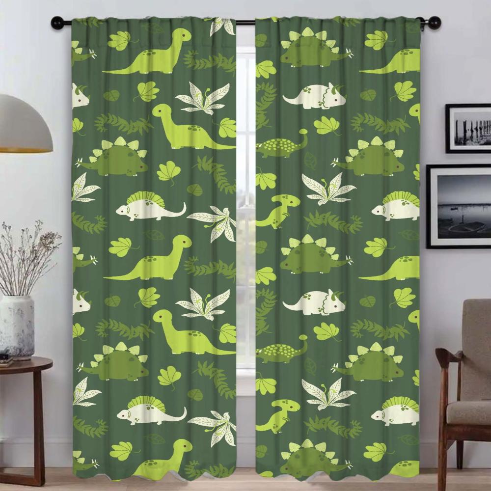 Halloween Dekoration Dinosaurie Heminredning Gardiner 2 Delar Moderna Vardagsrumsgardiner för Rumsavdelare Mörkläggningsgardin