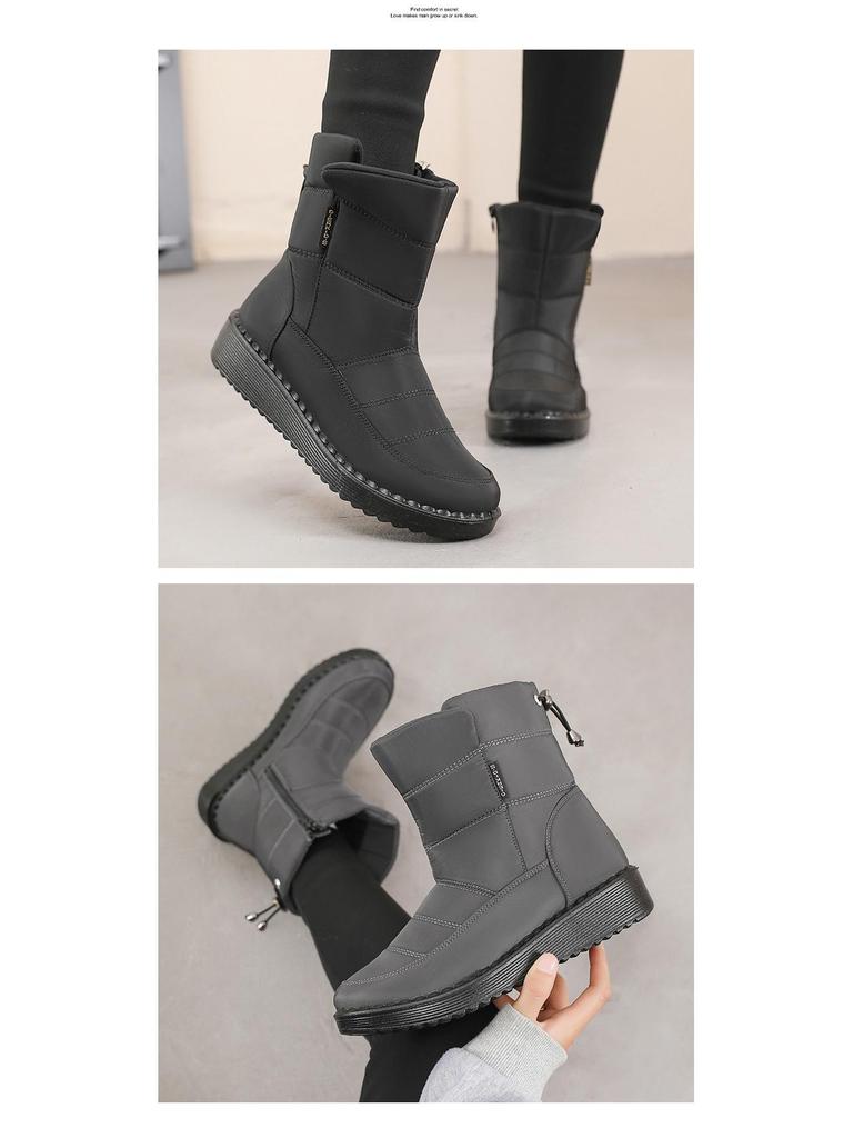 Women's Winter 2025 Fleece-lined Long Tube Snow Boots - Warm, Lightweight, Polyurethane, Cotton