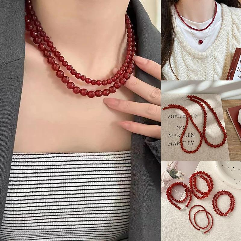 Red Black Beaded Auspicious Necklaces for Women Chinese Style Glass Beads Necklace Exquisite Elegant Choker  Accessories