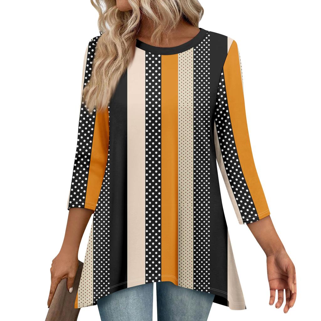 Tunic Tops For Women Loose Fit Prints Tops 3/4 Length Sleeve Womens Tops With Asymmetrical Hem