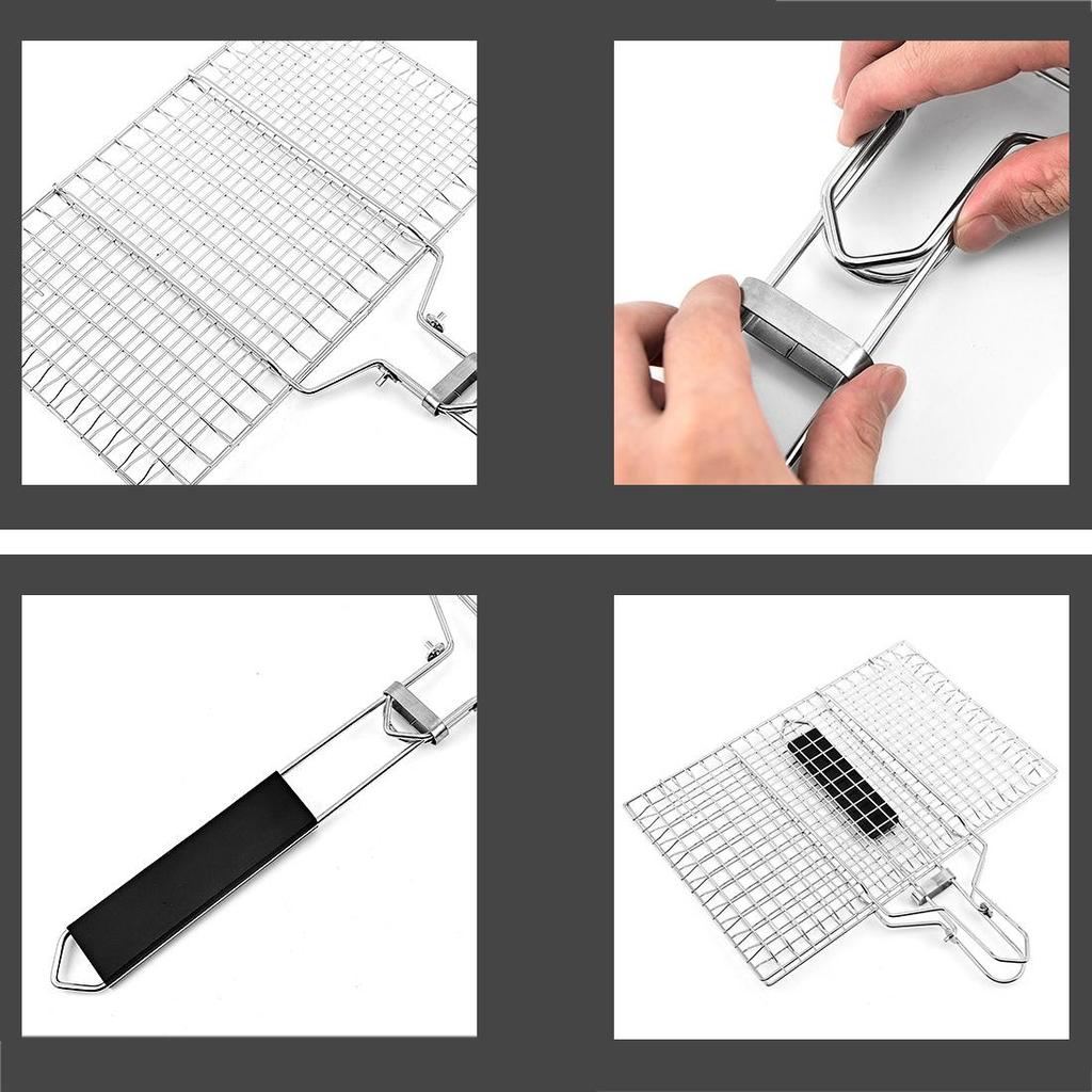 Składany kosz na grilla, kosz do grillowania ze stali nierdzewnej 304 do grilla na świeżym powietrzu, akcesoria do grilla do kurczaka, ryby, warzywa, prezenty dla taty