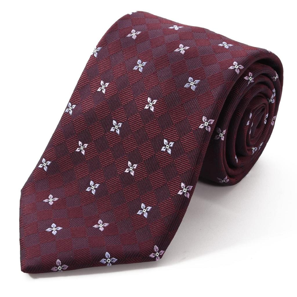 MICHIKO LONDON Brand Made in Silk Jacquard Woven with Small Embroidery Necktie, Japan, 100% (D Pattern Red)