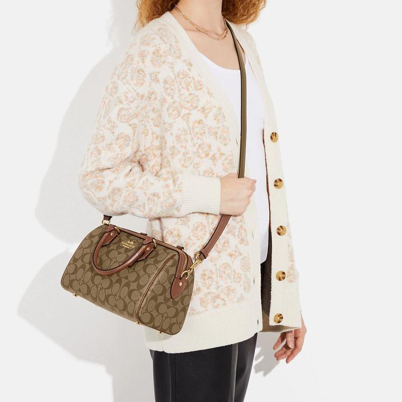 Coach Rowan 25 Classic Presbyopia Zipper Closure Canvas and Leather Boston Bag Briefcase Shoulder Crossbody Handbag Medium Women's Brown