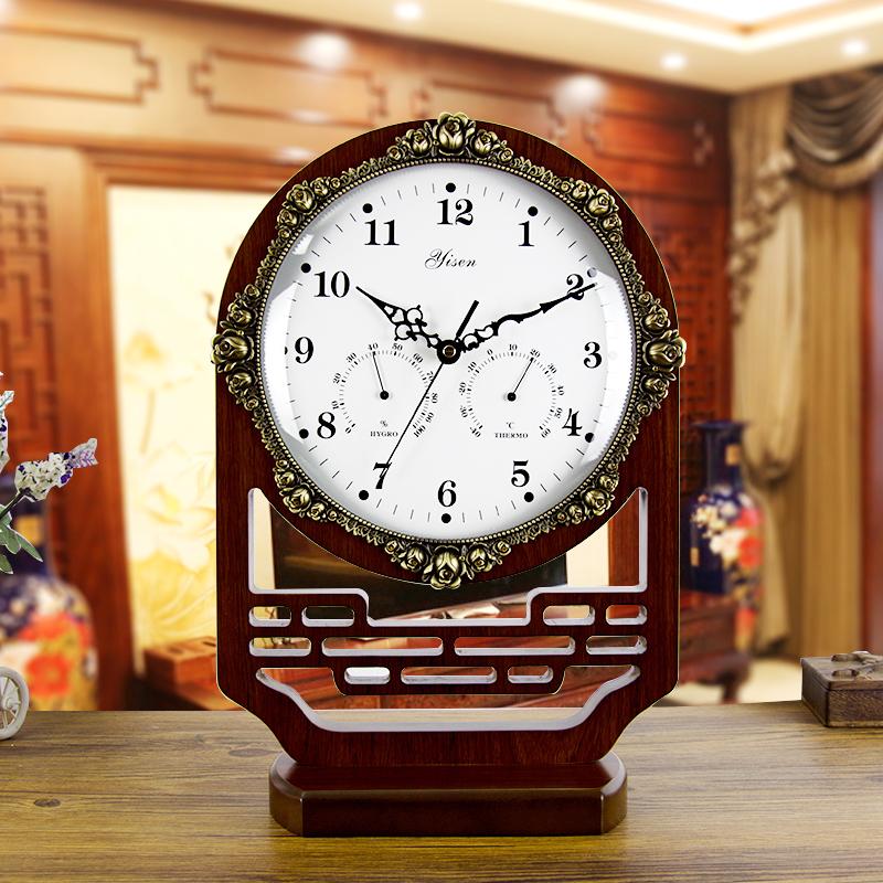 

New Chinese Style Clock Living Room Large Size Silent Table Clock Desktop Retro Decoration Ornament Perpetual Calendar Classical Table Clock 12 inches