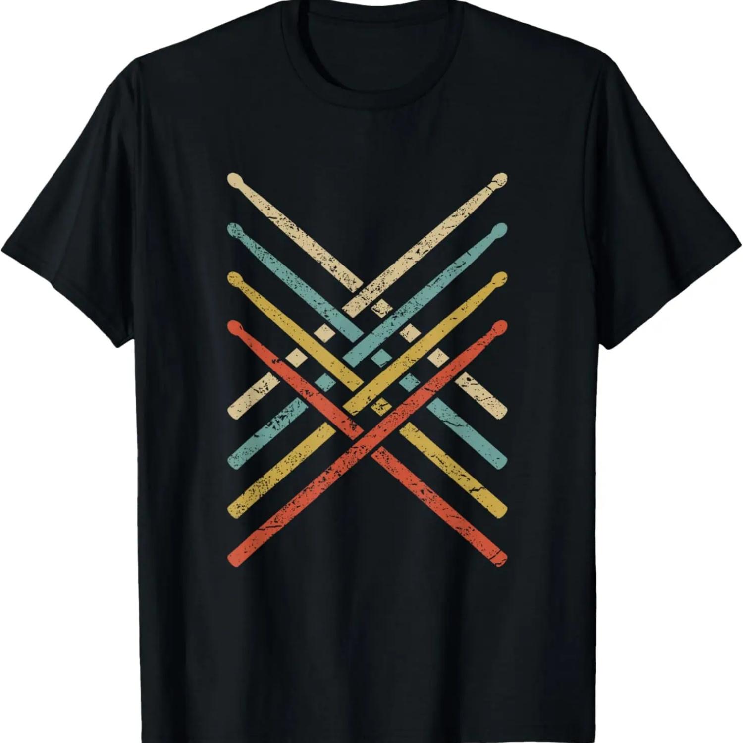 Retro Vintage Drummer 70s 80s Distressed Drum Sticks T-Shirt XXXXXL чёрный