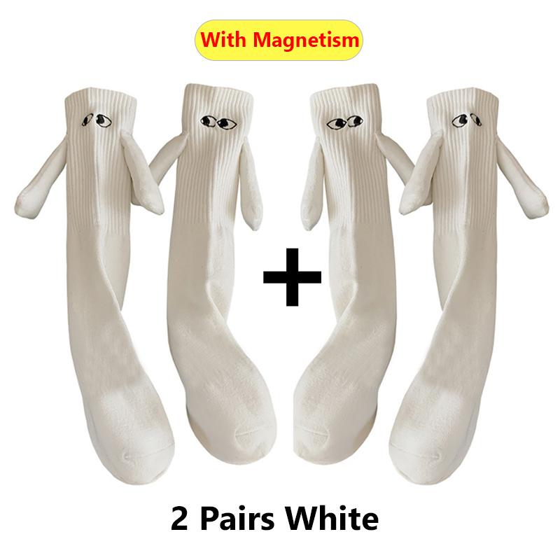 Alobee 1/2Pairs Harajuku Couple Cotton Sock Magnetic Suction Hand In Hand Socks Black White Unisex Holding Hands Long Socks