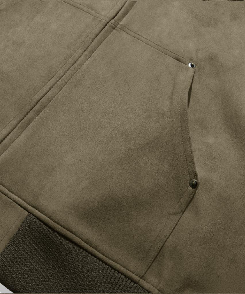Trillion Leather Patch Suede Work Zip-Up Hoodie_Khaki