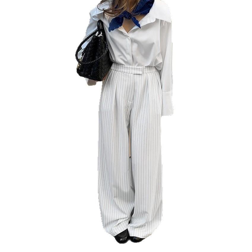 Loose and Slimming Striped High-waisted Wide-leg Casual Pants, Autumn and Winter Fashionable Long Pants, Suit Pants