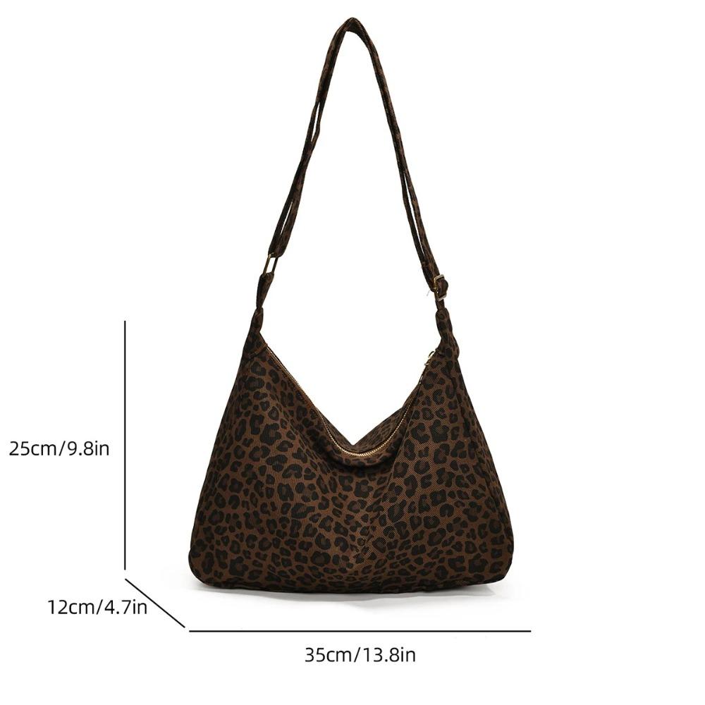 Large Capacity Leopard Print Bag Casual Soft Textile Women's Shoulder Bag Female Retro Crossbody Bag For Commute Outings
