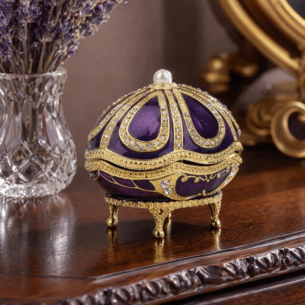 Hinged Lid Metal Trinket Box Purple Enamel Rhinestone Ornament Enamel Jewelry Box Home Decor
