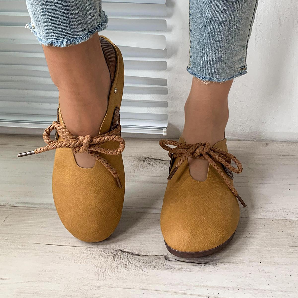 

Удобные повседневные туфли на плоской подошве, женские лоферы с круглым носком, неглубокие осенние удобные туфли на мягкой подошве в стиле ретро, ​​универсальная женская обувь 41 жёлтый