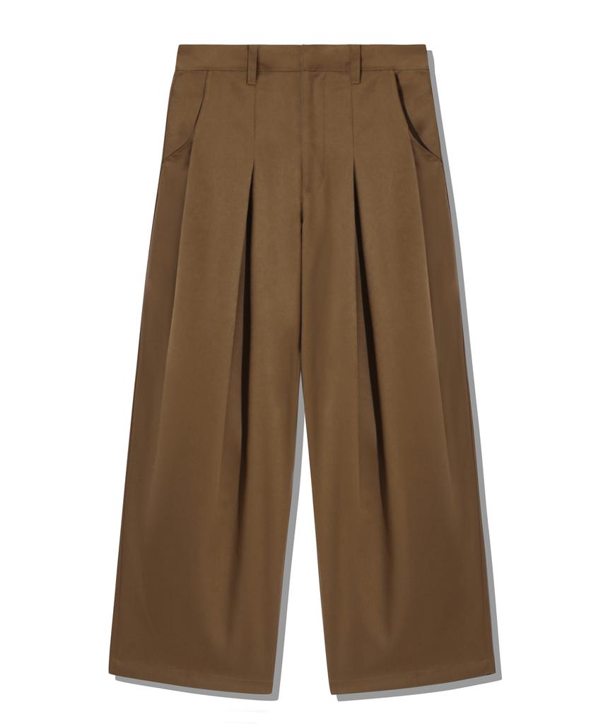 TRILLION Wool-Like Inverted Tuck Wide Pants [Camel]