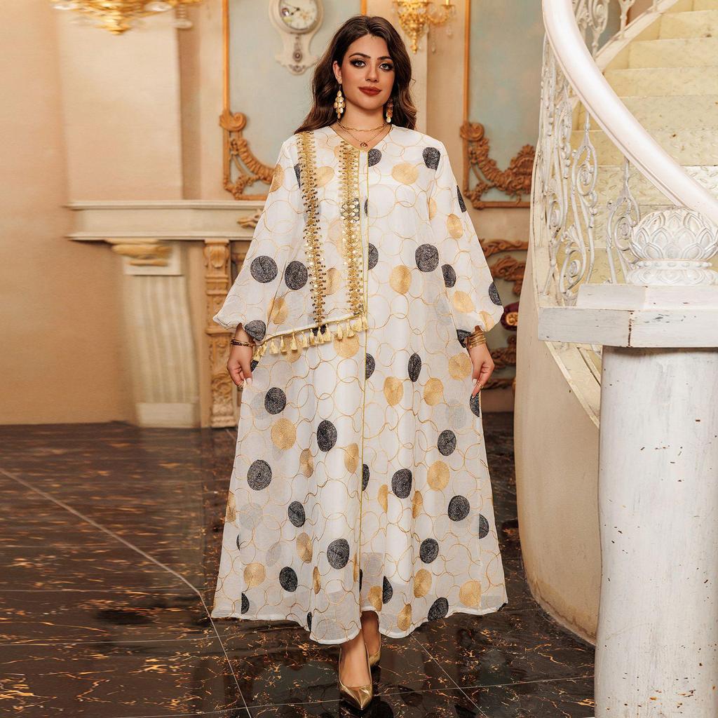 AB410 2024 Long Sleeve Maxi Dress - New Fashion Muslim Middle East Robe