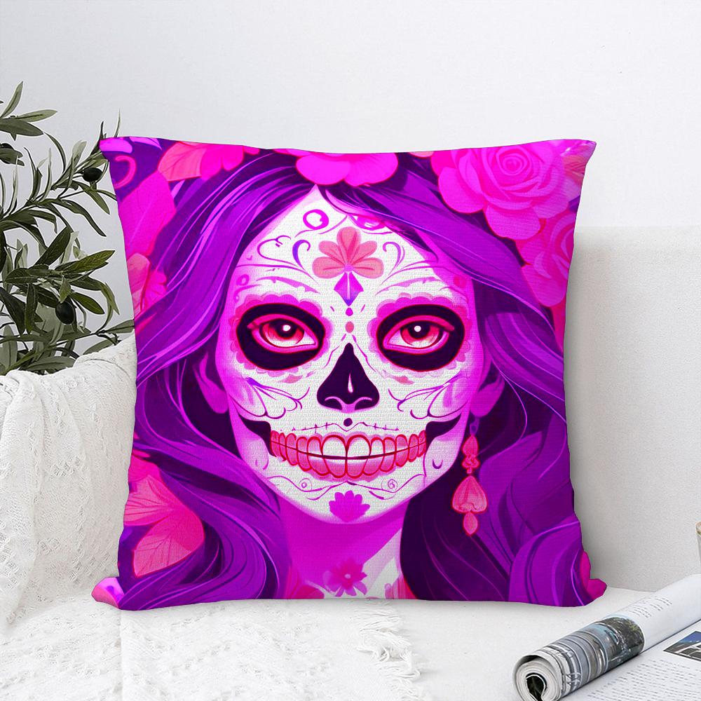 Sugar Skull Girl Pillow Case Plush Fabric Soft Pillowcase Double Sided Print Sofa Cushion Cover Throw Pillow Cover