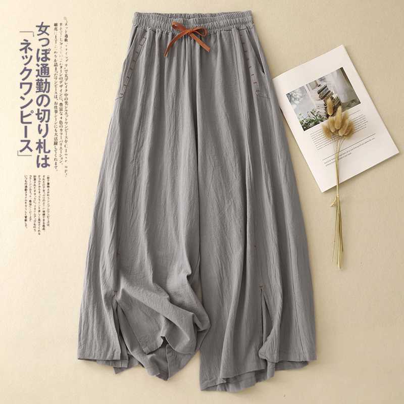 Summer new literary cotton and linen loose skirt pants casual nine-point linen wide-leg pants