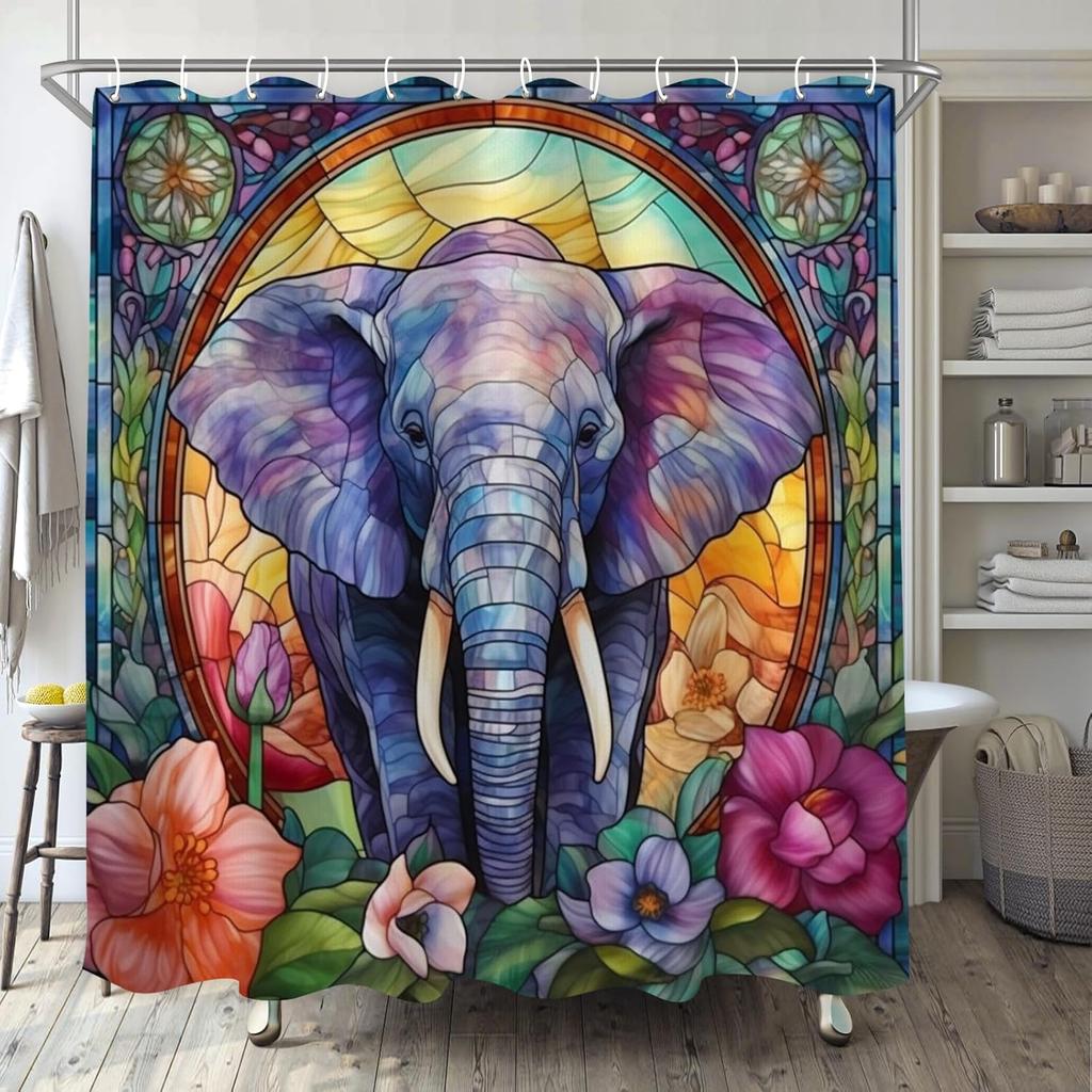 Fox Shower Curtain For Bathroom, Leaves Glass Art Shower Set, Cute Animals Abstract Fabric Modern Waterproof Bathroom Decor
