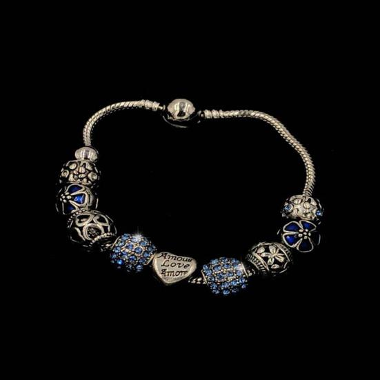 Love Flower Rhinestone Beads Charm Cuff Bangle Bracelet Women Wedding Jewelry