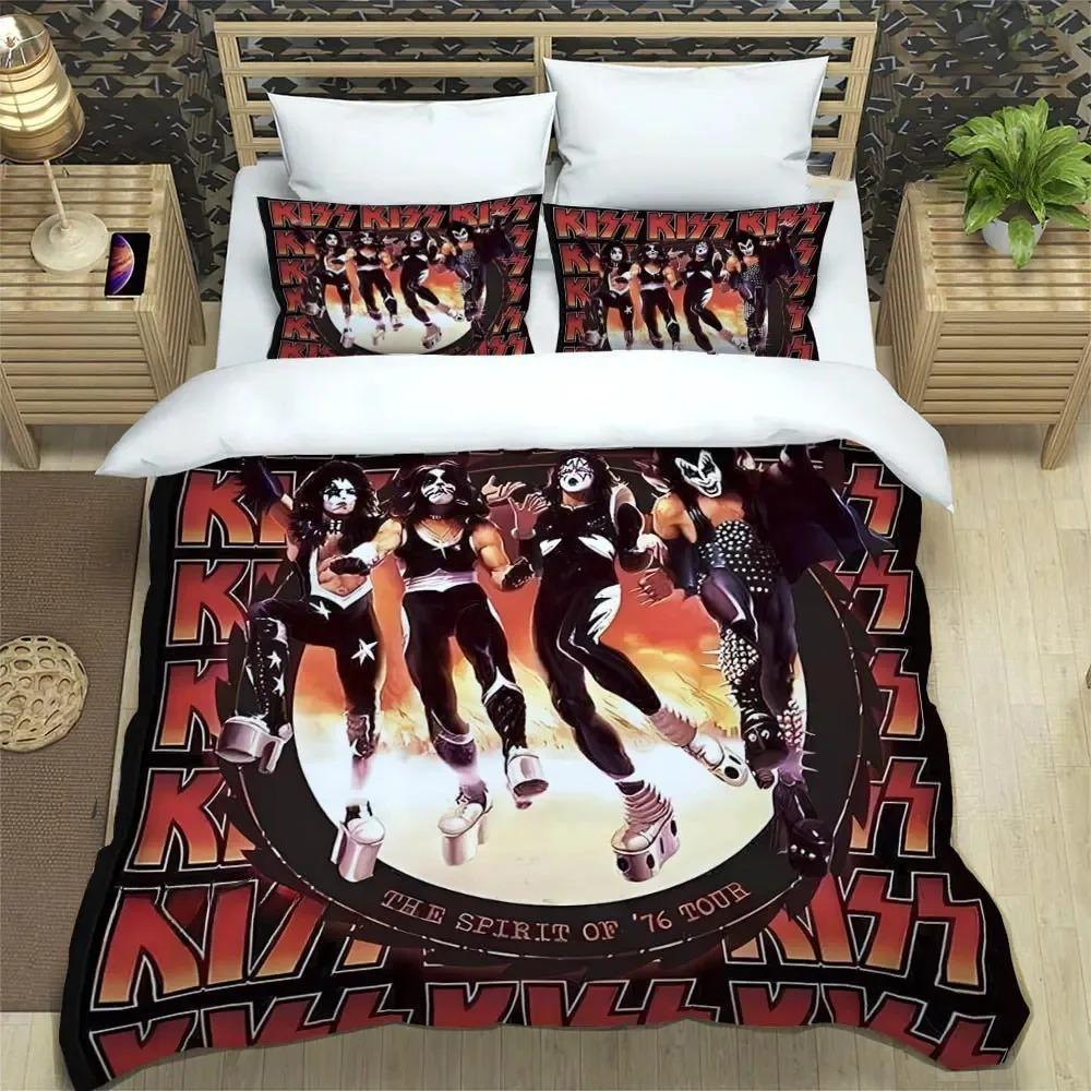 

KISS band Duvet Cover 3D Print Kiss Band Rock Bedding Set All Season Comforter Quilt Cover and Pillowcases Single Double Queen US Full 200x230cm