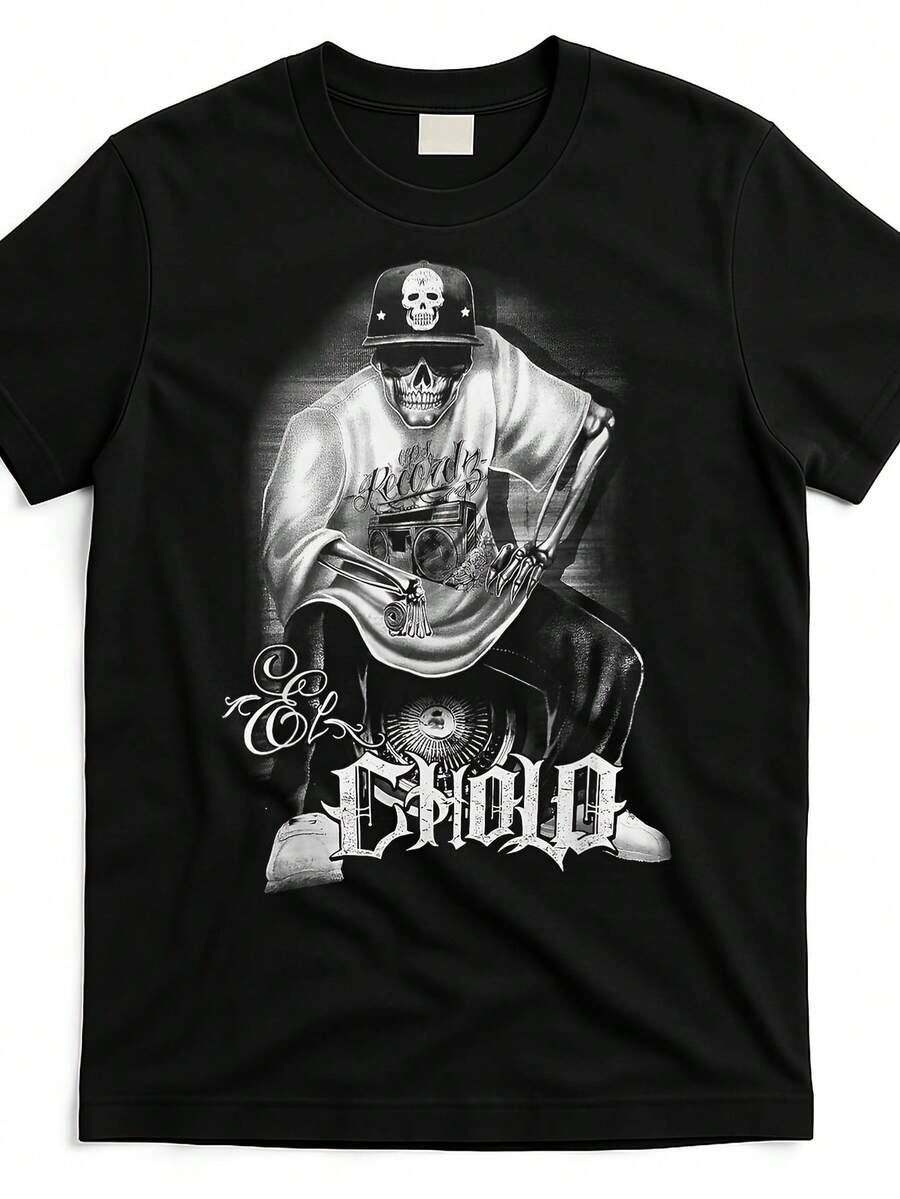 Chicano Mexican Skull Gangster Graphic Unisex T-Shirt S
