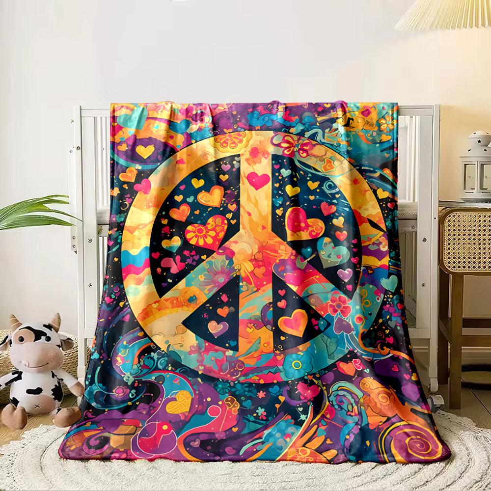 Colorful Peace Sign Blanket for All Seasons Blanket Lunch Break Throw Gift