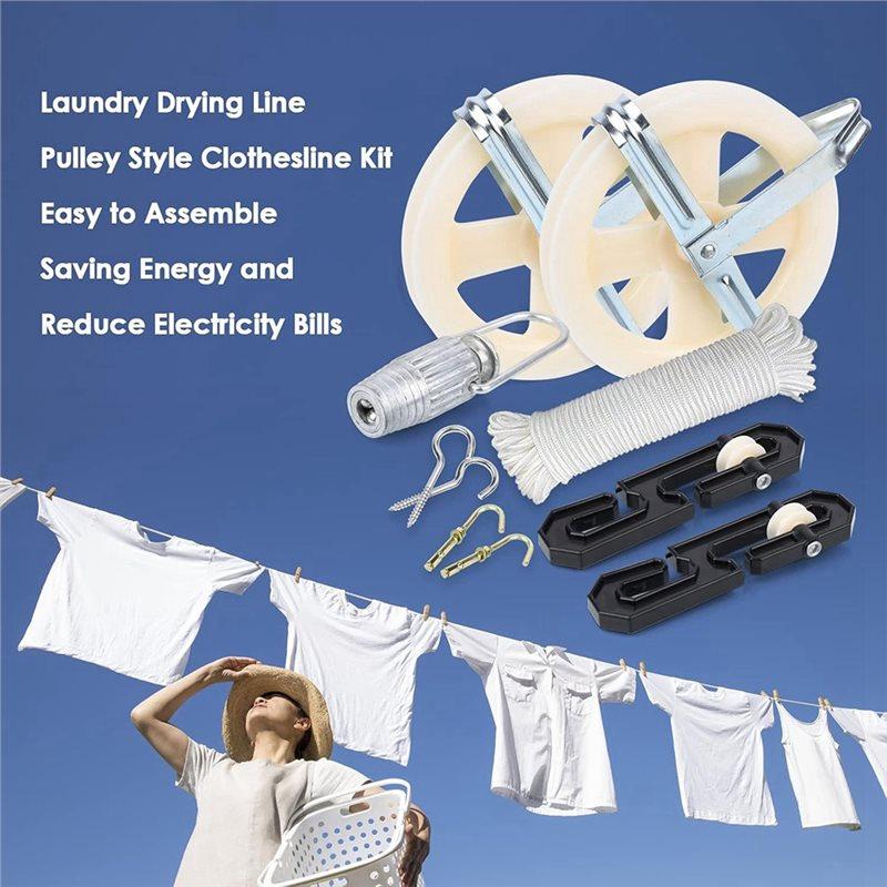 A96I-Nylon Clothesline Pulley Kit, 150Ft Polyester Clothes Line Rope Outdoor Heavy Duty Clothesline Kit
